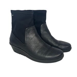 Ecco Skyler Ankle Boots Wedge Gore-Tex Leather Shoes Booties Black Women 8
